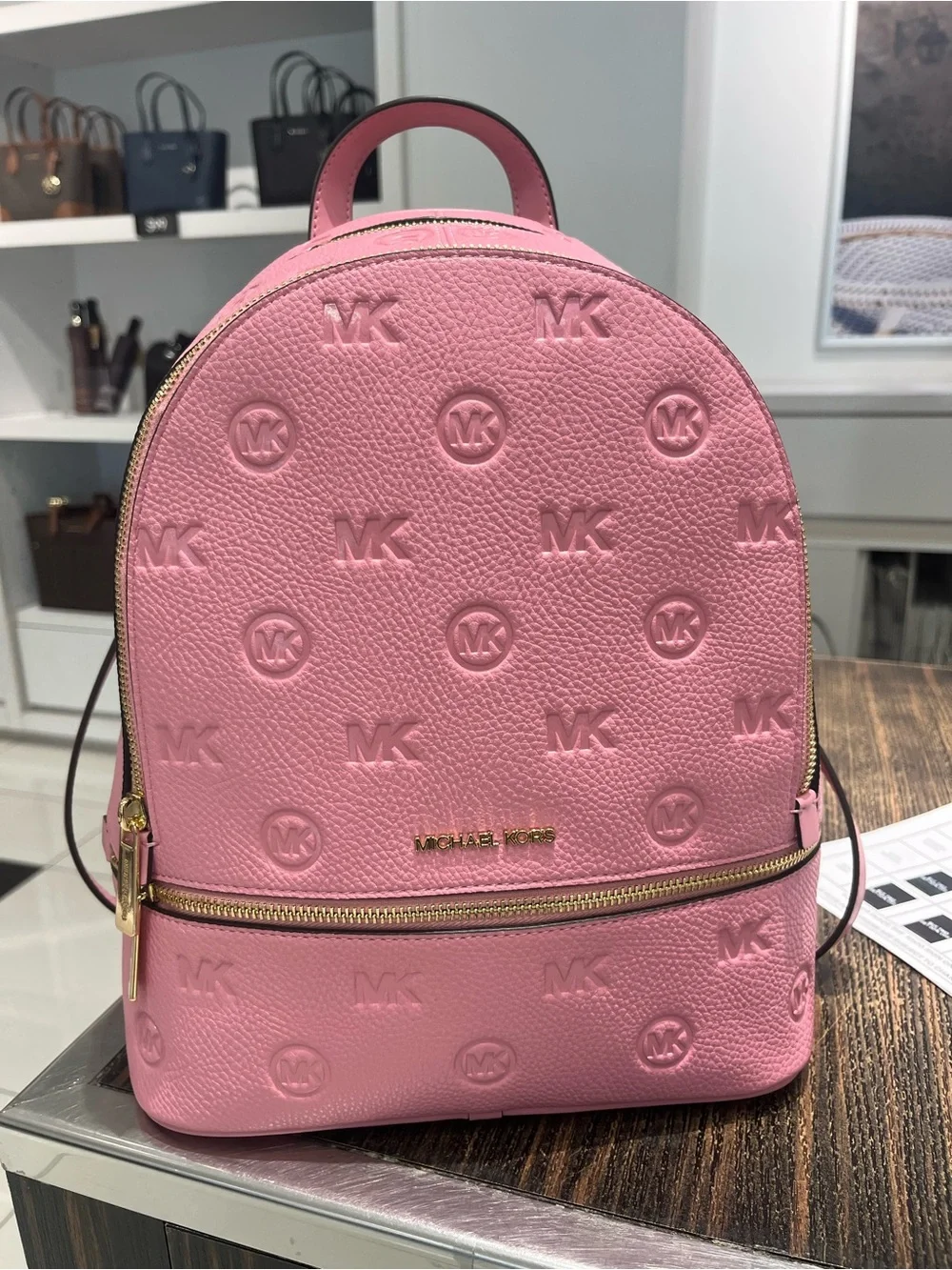Michael Kors Medium Carnation/Pink Debossed Rhea Backpack